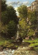 Gustave Courbet A Family of Deer in a Landscape with a Waterfall Sweden oil painting artist